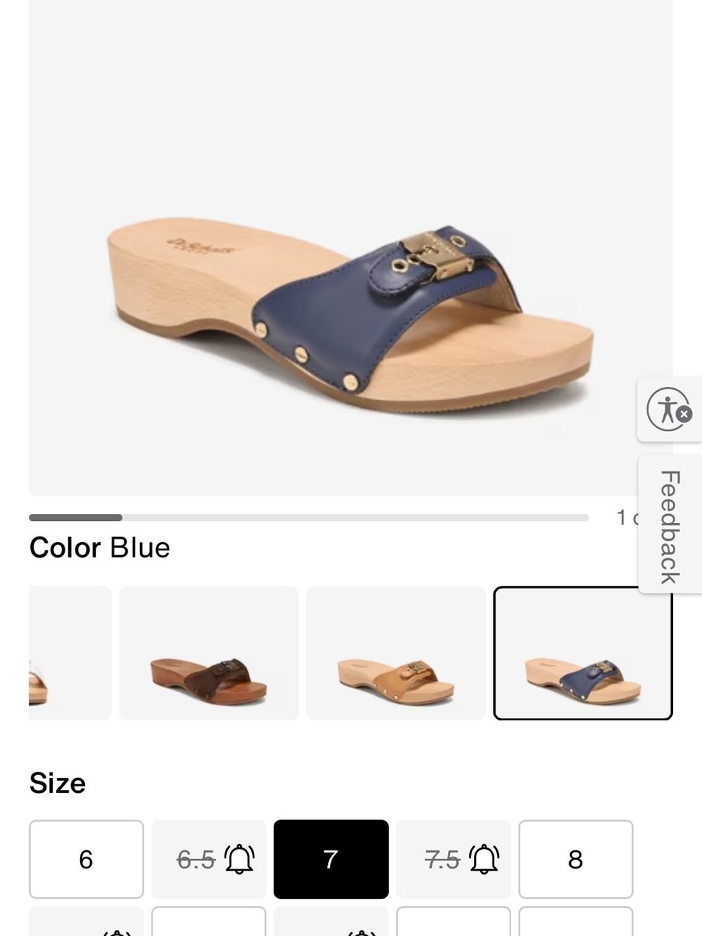 Dr. Scholl's navy the original icon   Leather Slide Mules wood summer adjustable - Picture 9 of 12